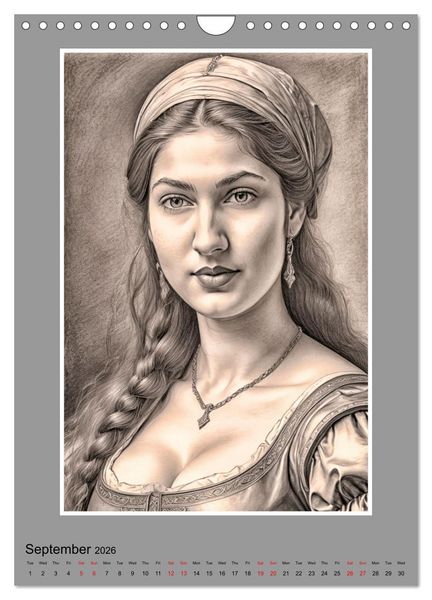 Produktbild: Baroque Beauties, Pencil Art with Artificial Intelligence (Wall Calendar 2026 DIN A4 portrait), CALVENDO 12 Month Wall Calendar