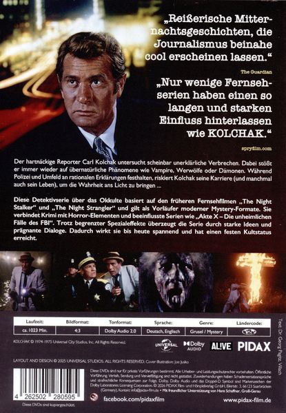 Produktbild: Kolchak: Der Nachtj&auml;ger (The Night Stalker) / Die komplette 20-teilige Mysteryserie &ndash; die Vorlage f&uuml;r den Kultklassiker "Akte X" (Pidax Serien-Klassiker) [4 DVDs]