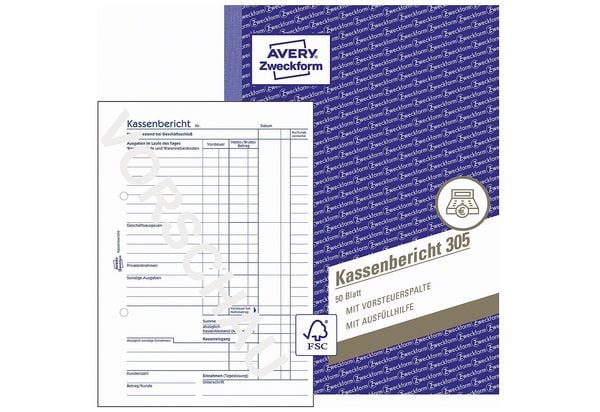 Produktbild: AVERY Zweckform Kassenbericht 50 Originale DIN A5 50 Blatt