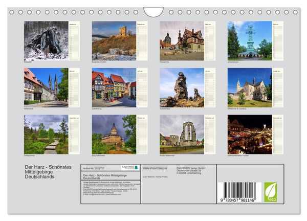 Produktbild: Der Harz - Sch&ouml;nstes Mittelgebirge Deutschlands (Wandkalender 2026 DIN A4 quer), CALVENDO Monatskalender
