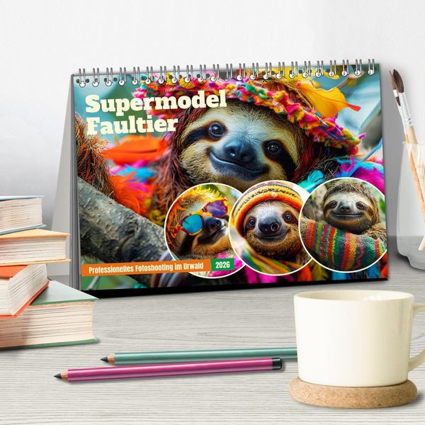 Produktbild: Supermodel Faultier. Professionelles Fotoshooting im Urwald (Tischkalender 2026 DIN A5 quer), CALVENDO Monatskalender