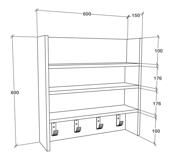 Produktbild: K&uuml;chenschrank Gew&uuml;rzregal B. 60 cm Wandregal Esilo