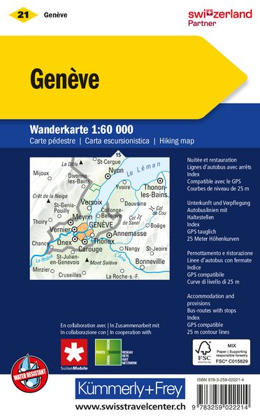 Produktbild: KuF Schweiz Wanderkarte 21 Gen&egrave;ve