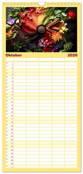 Produktbild: Familienplaner 2026 - K&uuml;chenkalender Gew&uuml;rzwelt mit 5 Spalten (Wandkalender, 21 x 45 cm) CALVENDO