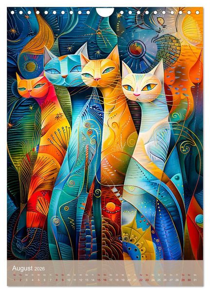 Produktbild: Astrale Katzen - Abstrakte Kunst f&uuml;r Katzenliebhaber (Wandkalender 2026 DIN A4 hoch), CALVENDO Monatskalender