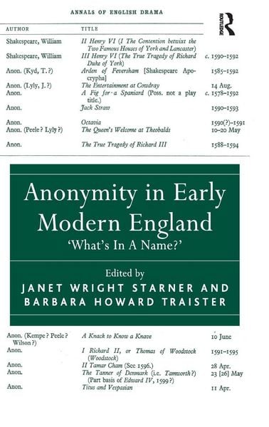 Produktbild: Anonymity in Early Modern England