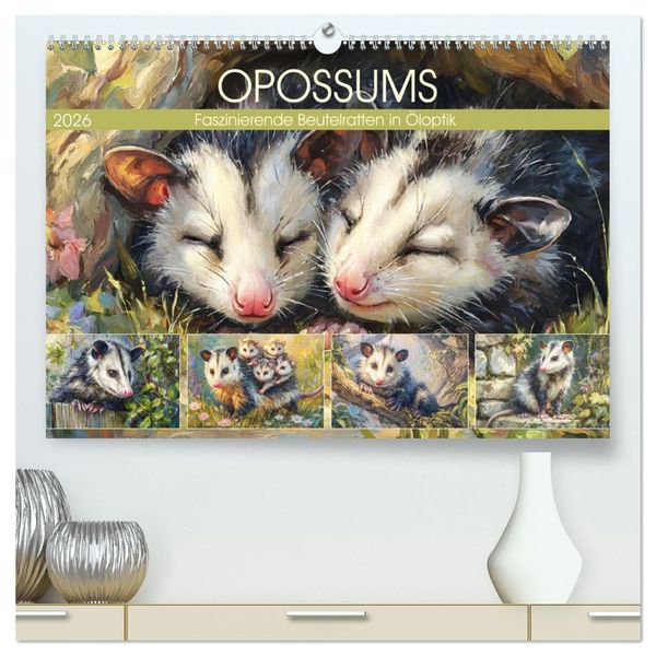 Opossums. Faszinierende Beutelratten in Öloptik (hochwertiger Premium Wandkalender 2026 DIN A2 quer), Kunstdruck in Hochglanz