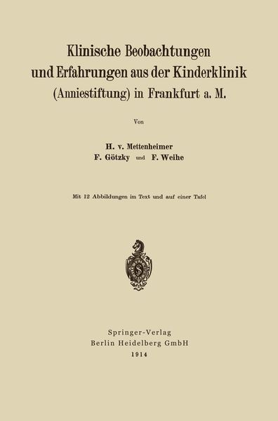 Produktbild: Klinische Beobachtungen und Erfahrungen aus der Kinderklinik (Anniestiftung) in Frankfurt a. M