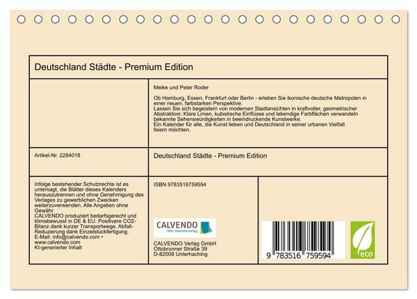 Produktbild: Deutschland St&auml;dte - Premium Edition (Tischkalender 2027 DIN A5 quer), CALVENDO Monatskalender