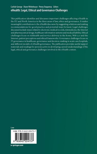 Produktbild: EHealth: Legal, Ethical and Governance Challenges