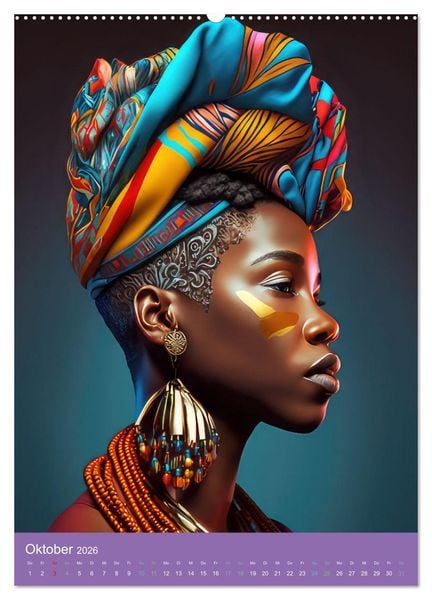 Produktbild: Afrikanische Frauen - Portraits im Stil der afrikanischen Kultur (Wandkalender 2026 DIN A2 hoch), CALVENDO Monatskalender