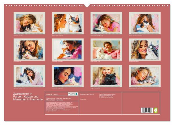 Produktbild: Zweisamkeit in Farben. Katzen und Menschen in Harmonie (Wandkalender 2026 DIN A2 quer), CALVENDO Monatskalender