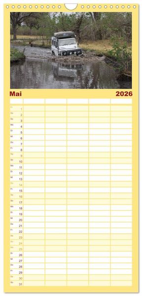 Produktbild: Familienplaner 2026 - Land Rover Defender - Unterwegs in Afrika mit 5 Spalten (Wandkalender, 21 x 45 cm) CALVENDO