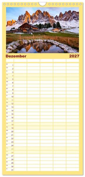 Produktbild: Familienplaner 2027 - Leuchtende Dolomiten mit 5 Spalten (Wandkalender, 21 x 45 cm) CALVENDO