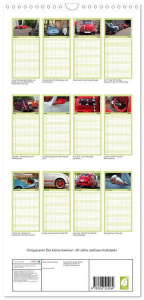 Produktbild: Familienplaner 2026 - Cinquecento Der kleine Italiener - 60 Jahre zeitloses Kultobjekt mit 5 Spalten (Wandkalender, 21 x 45 cm) CALVENDO
