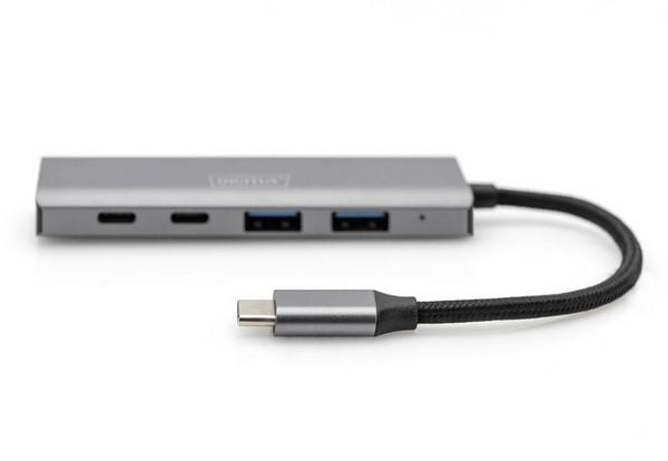 Produktbild: Digitus DA-70245 USB-Hub 4 Port USB-A USB 3.2 Gen2 10 GBit/s mit Aluminiumgeh&auml;use Dunkelgrau DA-70245