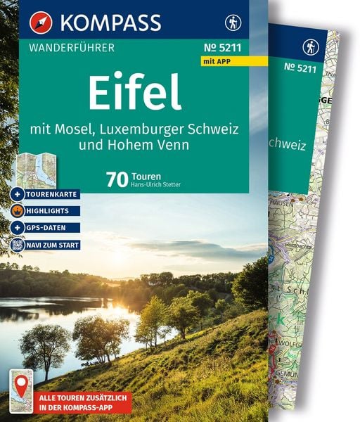 Produktbild: KOMPASS Wanderf&uuml;hrer Eifel mit Mosel, Luxemburger Schweiz und Hohem Venn, 70 Touren mit Extra-Tourenkarte