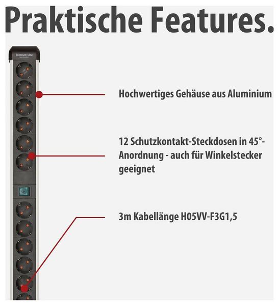 Produktbild: Brennenstuhl 1391030200 Steckdosenleiste mit Schalter Silber, Schwarz Schutzkontakt 1St.
