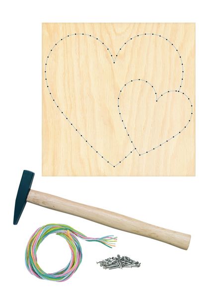 Produktbild: PEBARO NB6-SET - Nagelbild-Set Herz, Fadenbild 20x20cm, String Art Bastelset inkl. Garn, Hammer und N&auml;gel