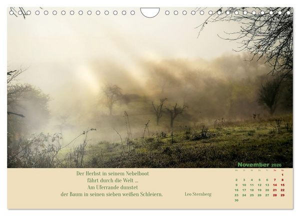 Produktbild: Nebelfarben. Ein poetischer Spaziergang (Wandkalender 2026 DIN A4 quer), CALVENDO Monatskalender