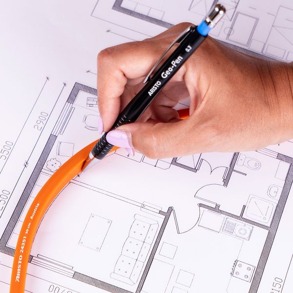 Produktbild: ARISTO Biegsames Kurvenlineal 30 cm orange, Bleikern, Tuschekante