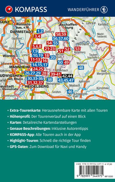 Produktbild: KOMPASS Wanderf&uuml;hrer Odenwald, Bergstra&szlig;e, Neckartal, Heidelberg, 60 Touren mit Extra-Tourenkarte