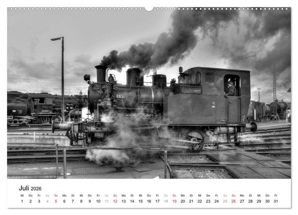 Produktbild: Unter Dampf - Eisenbahnromantik in schwarz-wei&szlig; (hochwertiger Premium Wandkalender 2026 DIN A2 quer), Kunstdruck in Hochglanz