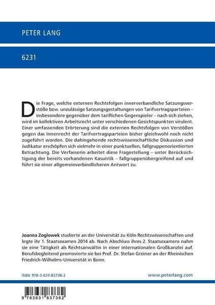 Produktbild: Auswirkungen innerverbandlicher Satzungsverst&ouml;&szlig;e sowie unzul&auml;ssiger Satzungsgestaltungen von Tarifparteien auf das Au&szlig;enverh&auml;ltnis