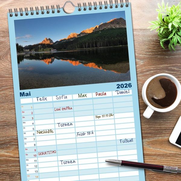 Produktbild: Familienplaner 2026 - Dolomiten - S&uuml;dtirol mit 5 Spalten (Wandkalender, 21 x 45 cm) CALVENDO