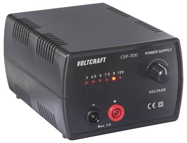 Produktbild: VOLTCRAFT CSP-300 Labornetzger&auml;t, einstellbar Gleichspannung 3 V, 4.5 V, 6 V, 7.5 V, 9 V, 12V 3A (max.) 36W Netz- und Akkubetrieb