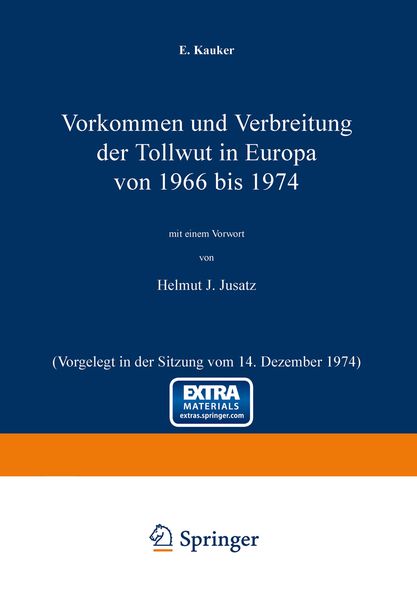 Produktbild: Vorkommen und Verbreitung der Tollwut in Europa von 1966 bis 1974