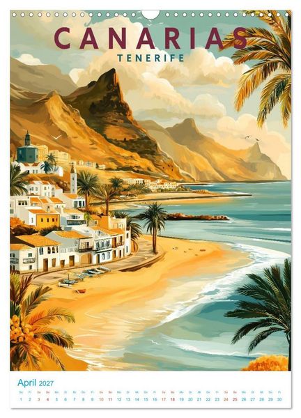 Produktbild: Kanarische Inseln - Old School Poster Style (Wandkalender 2027 DIN A3 hoch), CALVENDO Monatskalender