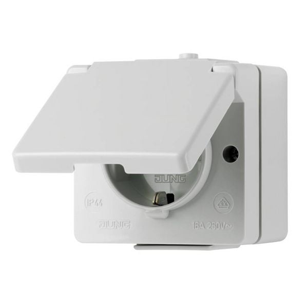 Produktbild: Jung Komplett Schutzkontakt-Steckdose mit Klappdeckel WG 600 Hellgrau 620WX 1St.