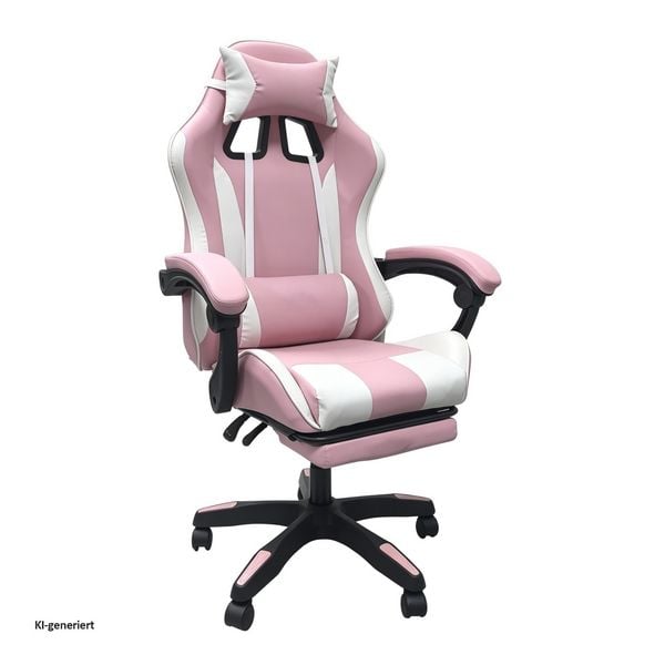 Produktbild: HTI-Living Ergonomischer Gaming Stuhl mit Fu&szlig;st&uuml;tze Racing-Design in Pink-wei&szlig;