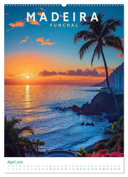 Produktbild: Madeira - Old School Poster Style (hochwertiger Premium Wandkalender 2026 DIN A2 hoch), Kunstdruck in Hochglanz