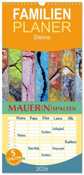 Familienplaner 2026 - MAUER(N)spalten mit 5 Spalten (Wandkalender, 21 x 45 cm) CALVENDO