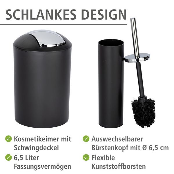 Produktbild: Badezimmer Set Mod. Calvo schwarz matt, 4 tlg., Seifenspender, Zahnputzbecher, Toilettenb&uuml;rste &