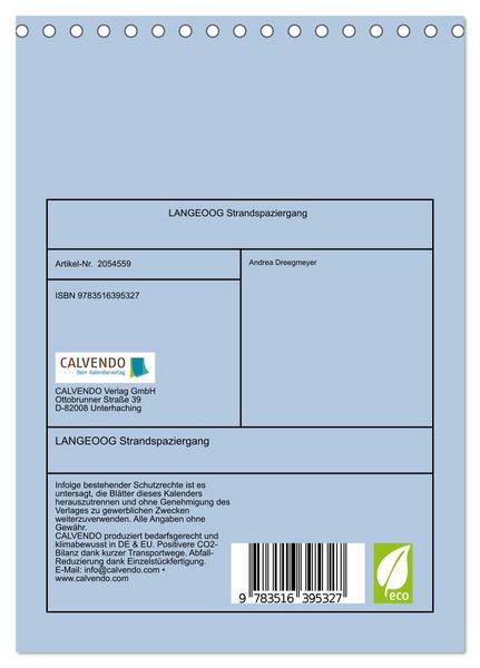 Produktbild: LANGEOOG Strandspaziergang (Tischkalender 2026 DIN A5 hoch), CALVENDO Monatskalender