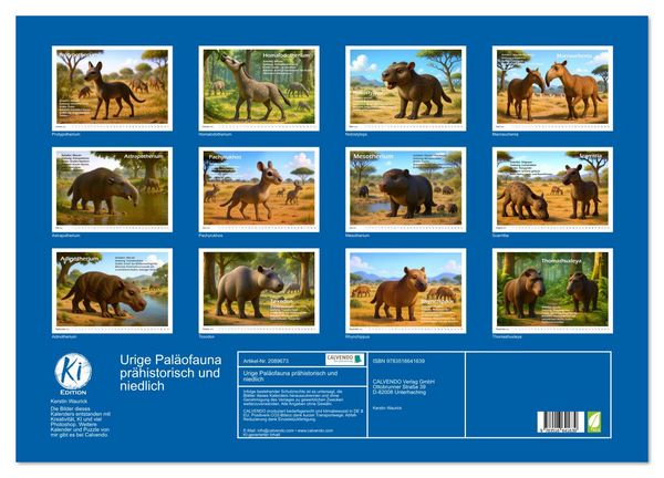 Produktbild: Urige Pal&auml;ofauna pr&auml;historisch und niedlich (Wandkalender 2026 DIN A2 quer), CALVENDO Monatskalender