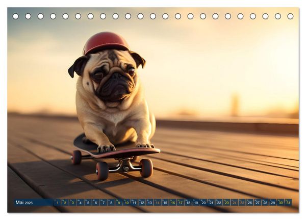 Produktbild: Lustige Mops-Hunde: Die charmanten Meister von Chaos und Unfug (Tischkalender 2026 DIN A5 quer), CALVENDO Monatskalender