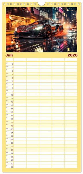 Produktbild: Familienplaner 2026 - Sportwagen Fantasien mit 5 Spalten (Wandkalender, 21 x 45 cm) CALVENDO