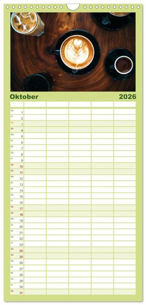 Produktbild: Familienplaner 2026 - Kaffeekunst - Purer Genuss mit 5 Spalten (Wandkalender, 21 x 45 cm) CALVENDO