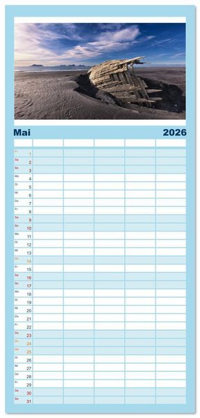 Produktbild: Familienplaner 2026 - Wracks der Vergangenheit &ndash; Gestrandete Zeugen der Zeit mit 5 Spalten (Wandkalender, 21 x 45 cm) CALVENDO