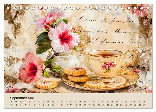Produktbild: Shabby Chic Romantik - Vintage Tassen, Blumen und nostalgische Briefe (Tischkalender 2026 DIN A5 quer), CALVENDO Monatskalender