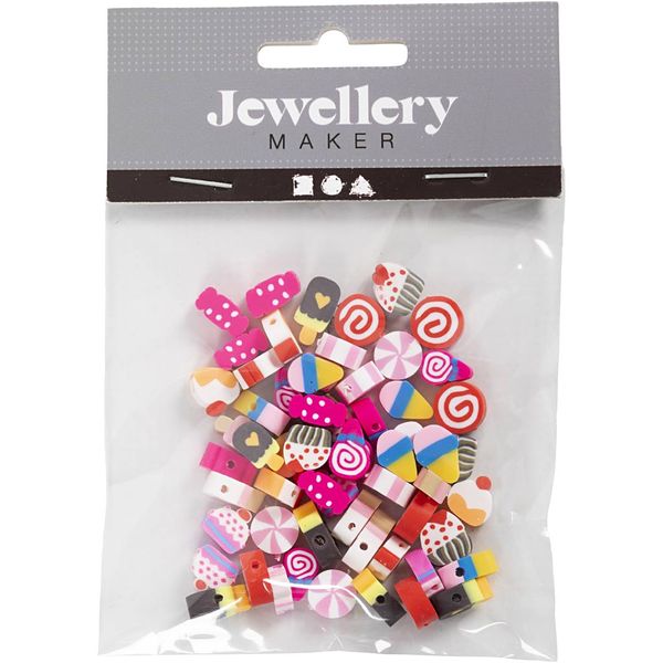 Produktbild: Creativ Company Figurperlen, S&uuml;&szlig;igkeiten, Kuchen und Eis, D 10 mm, Lochgr&ouml;&szlig;e 1,5 mm, 60 Stk