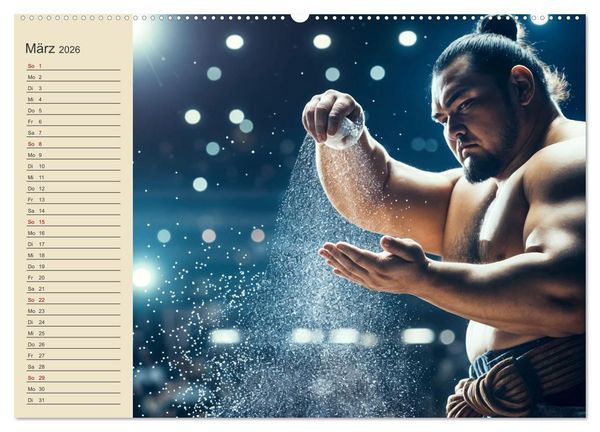 Produktbild: KI Sumo-K&auml;mpfer Im Ring der Giganten (hochwertiger Premium Wandkalender 2026 DIN A2 quer), Kunstdruck in Hochglanz