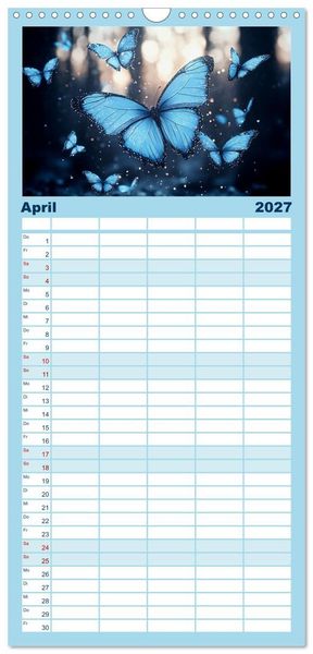Produktbild: Familienplaner 2027 - Blauer Zauberflug mit 5 Spalten (Wandkalender, 21 x 45 cm) CALVENDO