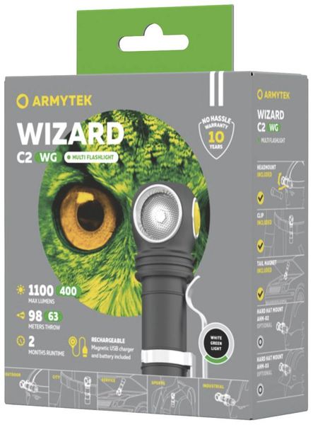 Produktbild: ArmyTek Wizard C2 WG White LED Stirnlampe akkubetrieben 1100lm 13h F09201C