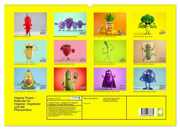 Produktbild: Vegane Power - Kalender f&uuml;r Veganer, Vegetarier und alle Pflanzenfans (hochwertiger Premium Wandkalender 2026 DIN A2 quer), Kunstdruck in Hochglanz