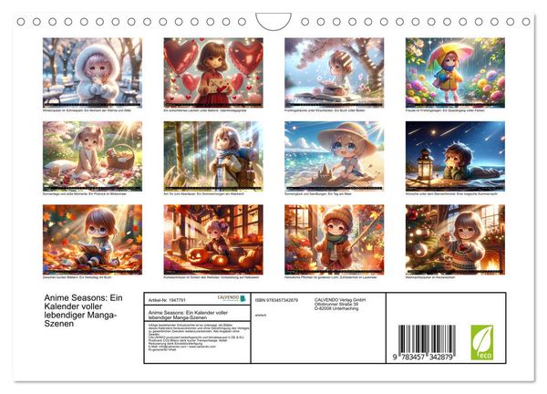 Produktbild: Anime Seasons: Ein Kalender voller lebendiger Manga-Szenen (Wandkalender 2026 DIN A4 quer), CALVENDO Monatskalender